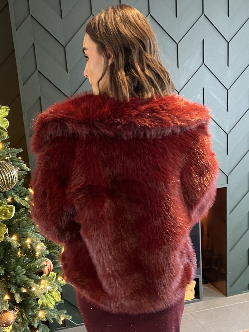 Glam Burgundy Faux Fur Jacket